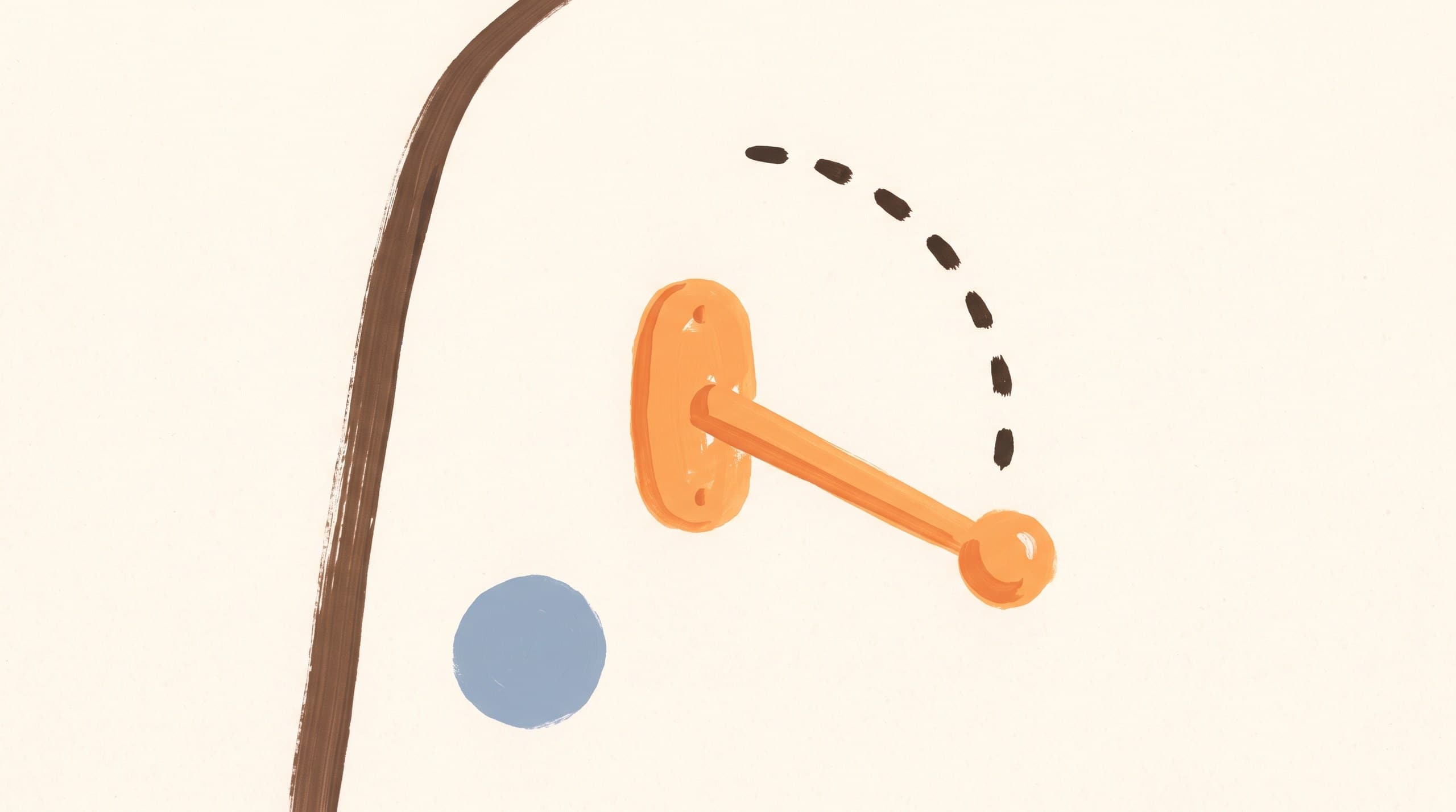 Unpredictable Hits newsletter issue 10 cover: hand-painted orange wall lever with a dashed arc showing its pull