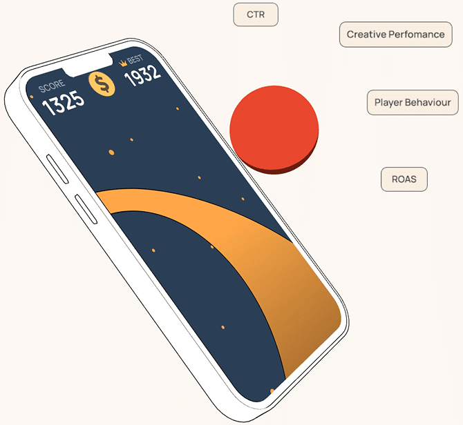 Abstract illustration of a mobile app screen with a curved graphic