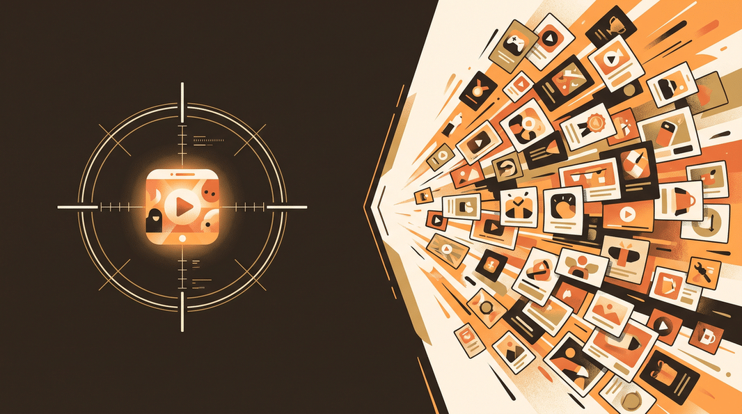 Abstract illustration of app icons radiating from a crosshair