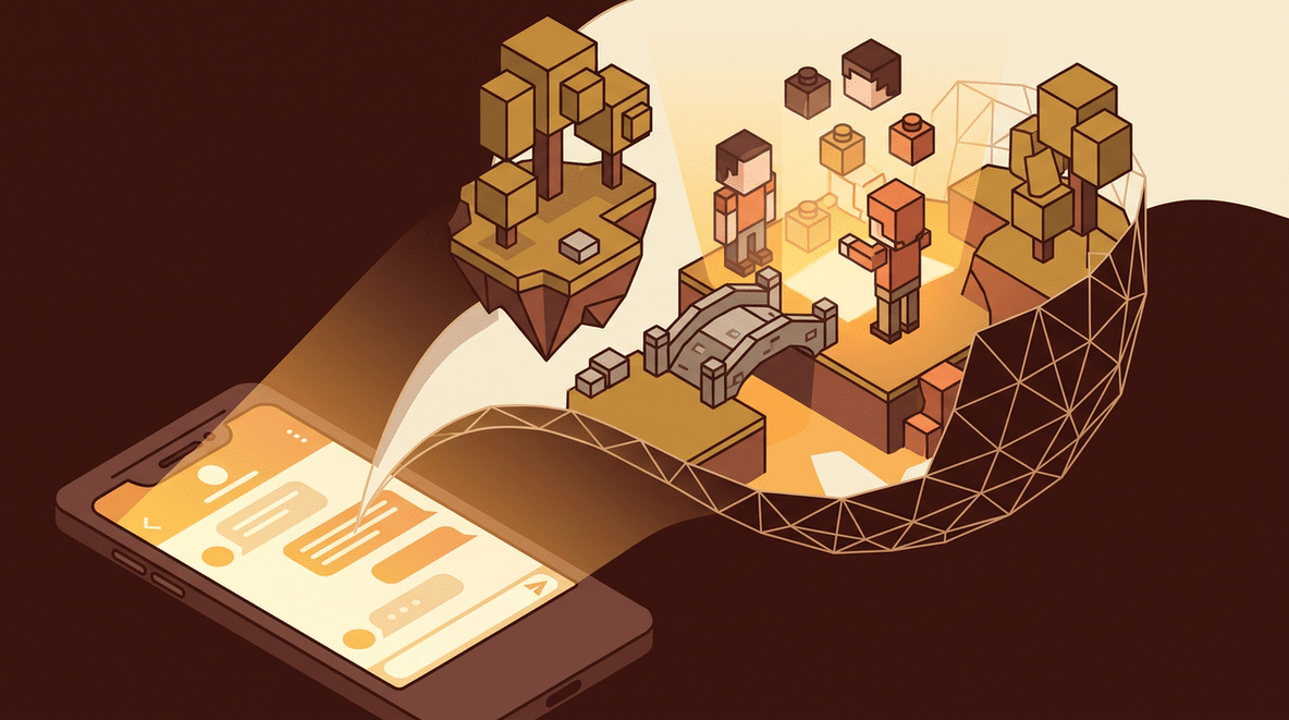Abstract illustration of building blocks forming a globe on a phone