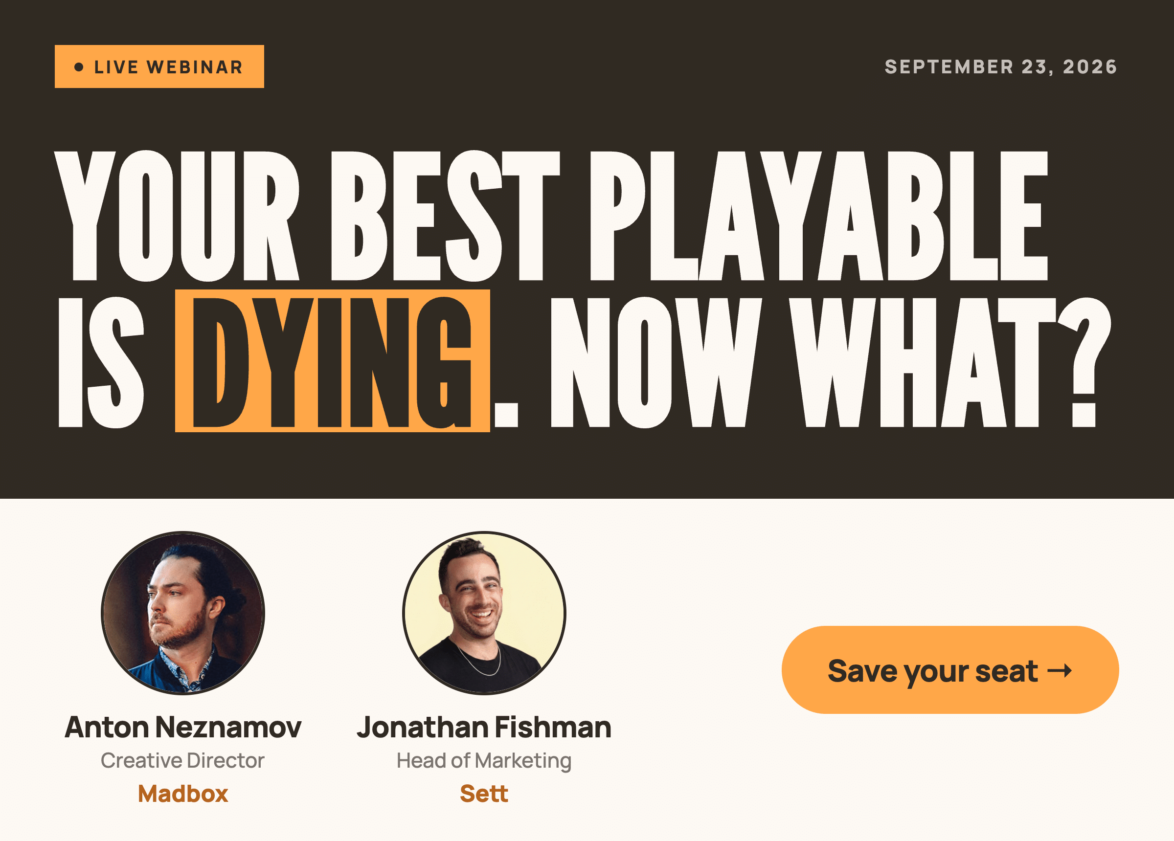 Promo for the September 23 webinar on what to do when your best playable stops working
